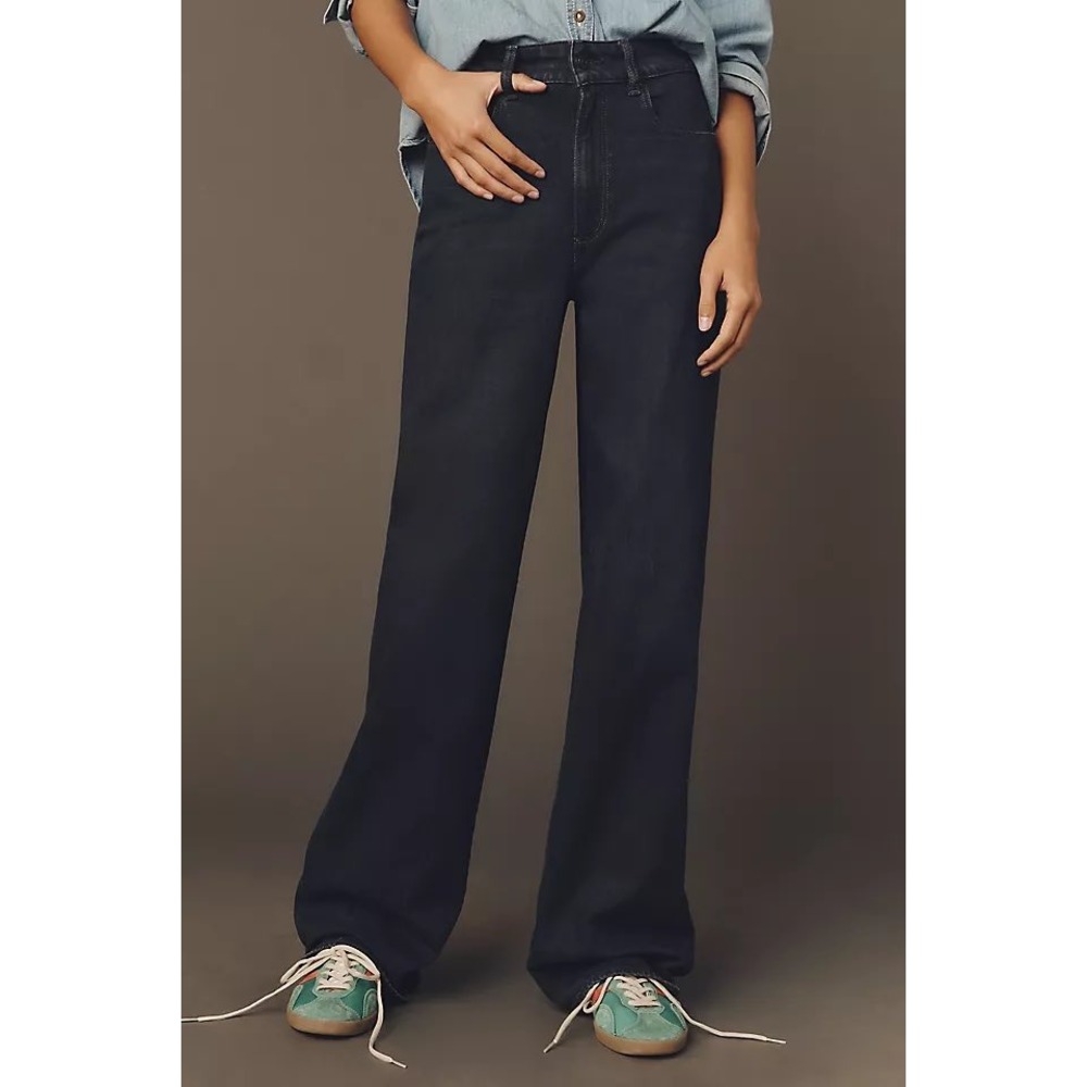 PAIGE Wide Leg Sasha Jeans NWT 32" Sz 26 Dark Wash Relaxed Anthropologie $259